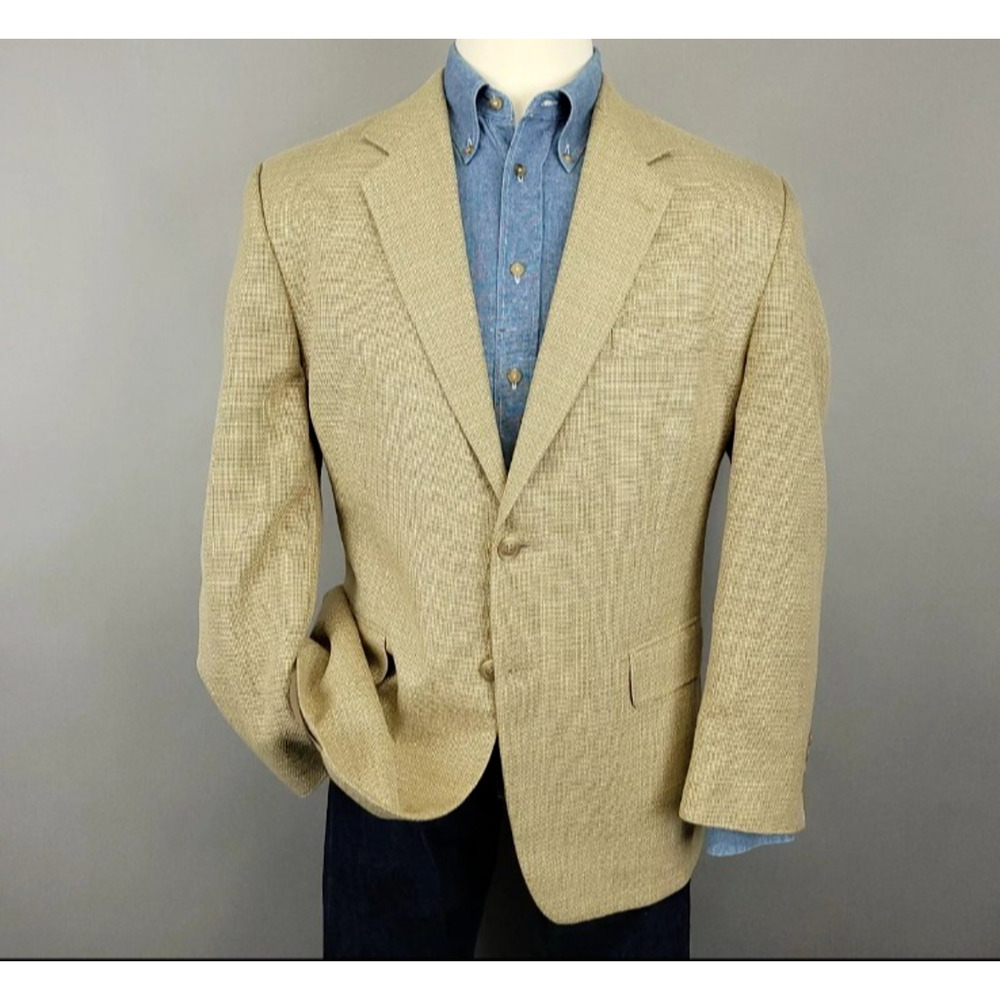 Chaps Blazer Mens 42R Tan Silk Basketweave Sport Coat 2 Button Jacket Casual